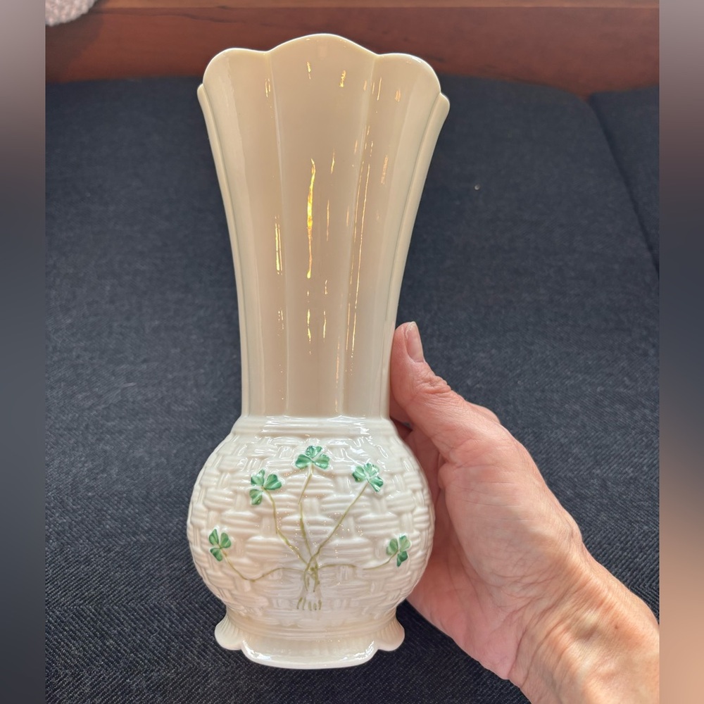 Belleek tall shamrock vase